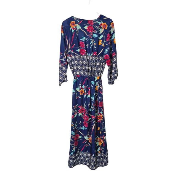 Janice Kimono Maxi Length One Size Mixed Print Drawstring Navy Beach Festival - Picture 2 of 6